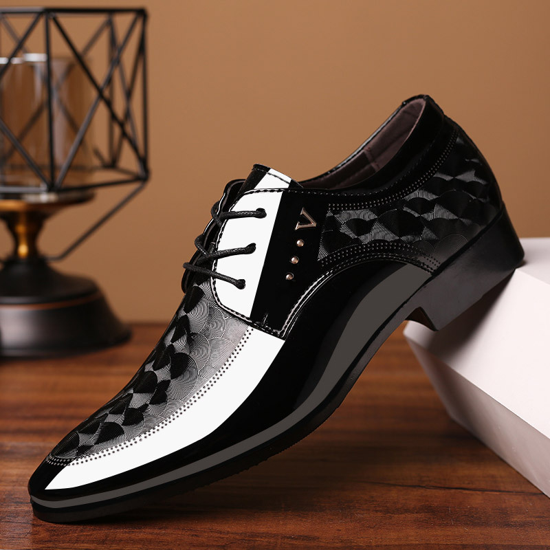 New Wholesale Embossed Graphics Point Toe Non-slip Lace-up Men&#39;s Formal Dress Shoes Leather Wedding Shoes 