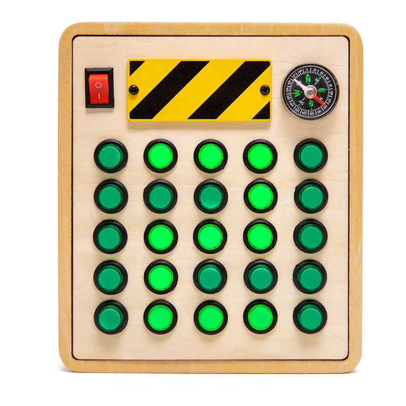 Montessori Green Buttons Electronic Busy Board Toddler Toys Wooden Sensory Game With Led Lights Educational Fidget Toys For Kids 